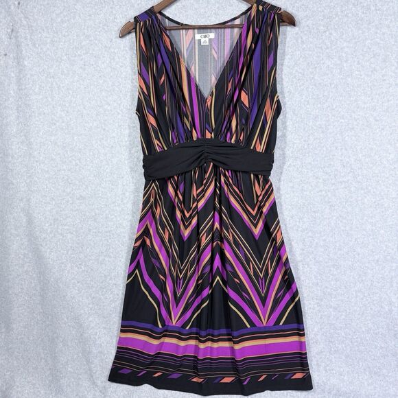 Cato Dress Womens Sz Med Black Pink Orange Sleeveless Abstract Print V-Neck - Picture 1 of 10